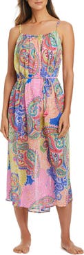 BLEU by Rod Beattie Paisley Print Off the Shoulder Cover-Up Dress