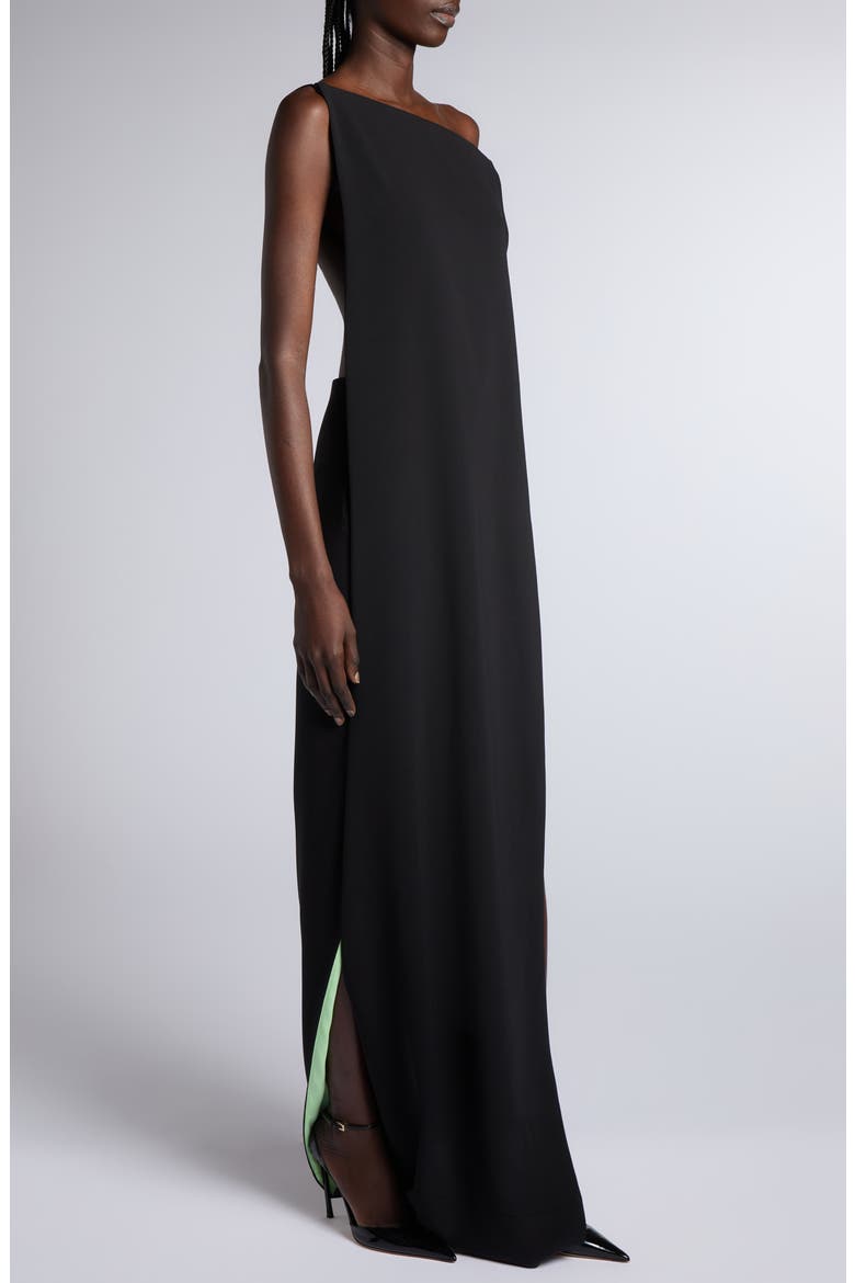 Infinity Geo Silk Stretch Georgette Backless Evening Gown, Alternate, color, BLACK/ GREEN