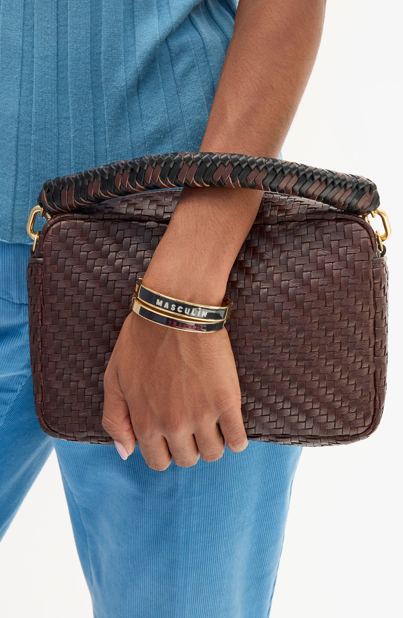 Braided Leather Top Handle, Alternate, color, BLACK/ CHOCOLATE