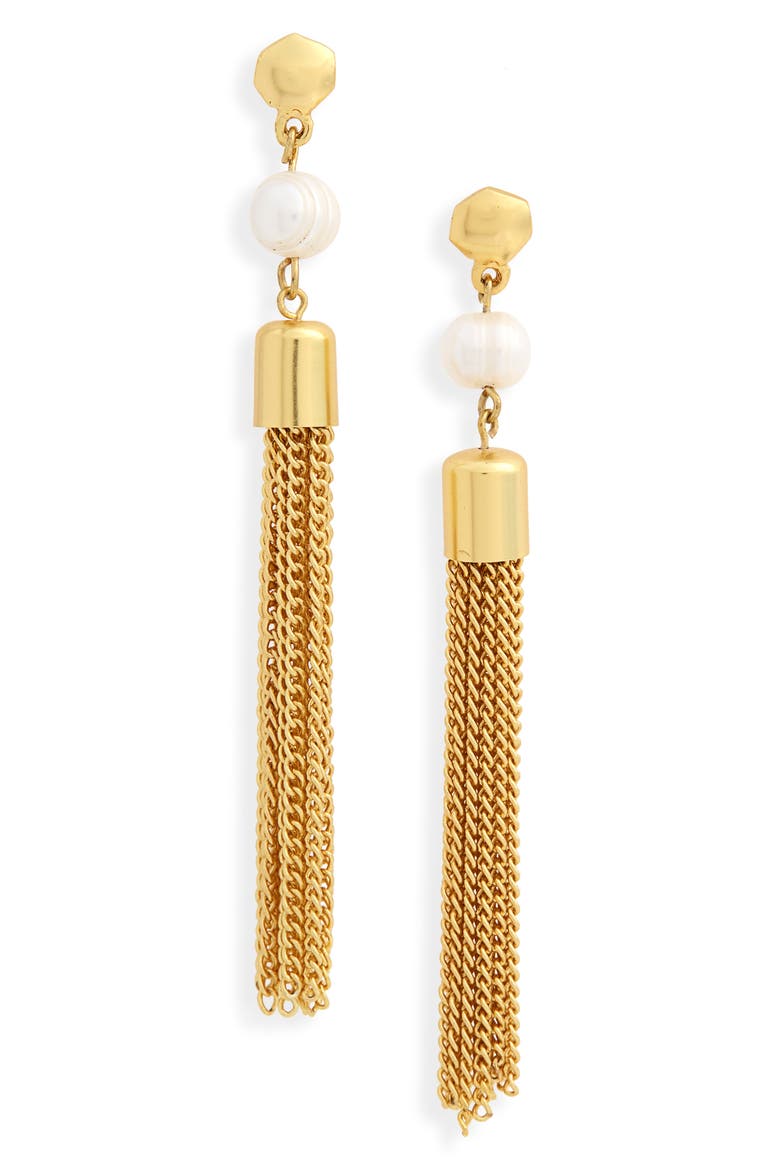 Freshwater Pearl Tassel Drop Earrings, Main, color, GOLD