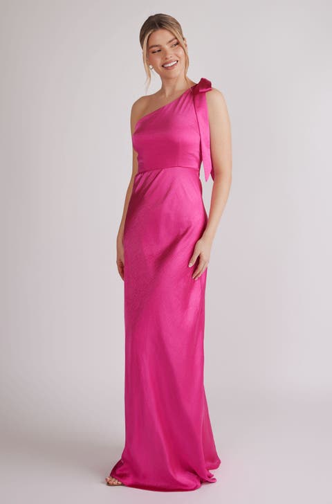 Bow One Shoulder Satin Bridesmaid Dress