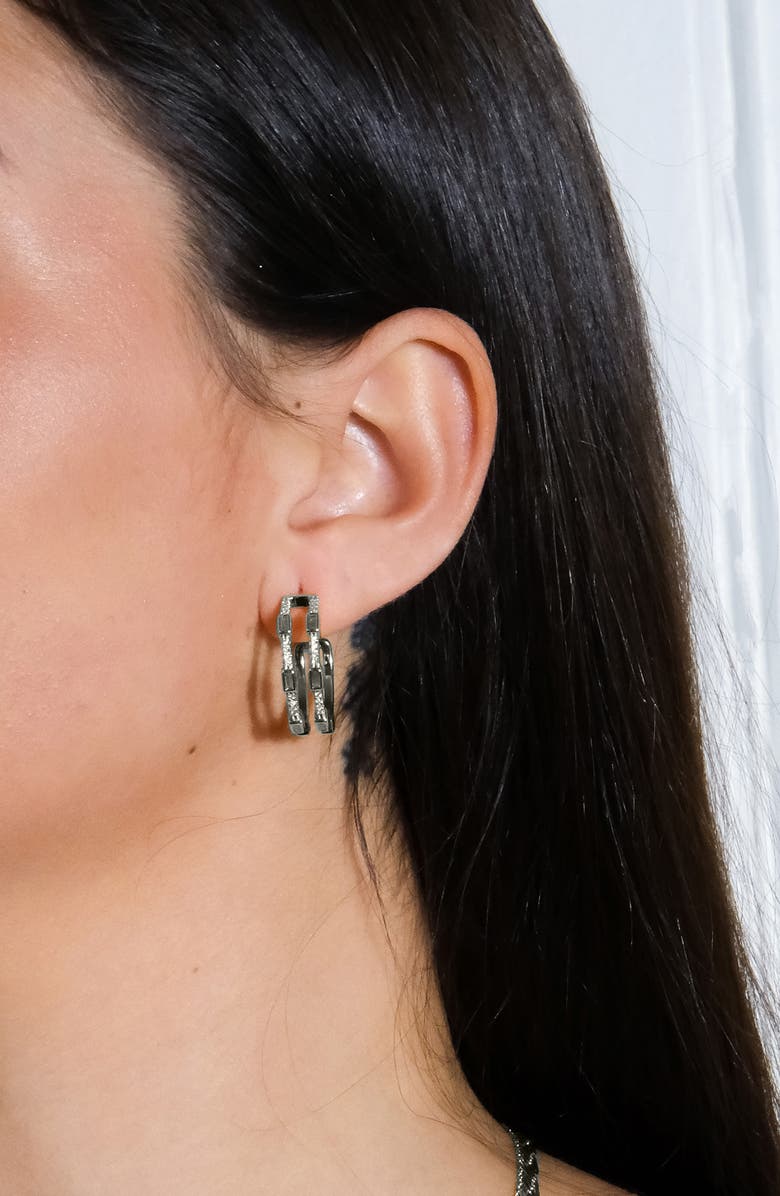 Sterling Forever Neah Cubic Zirconia Hoop Earrings, Alternate, color, Silver