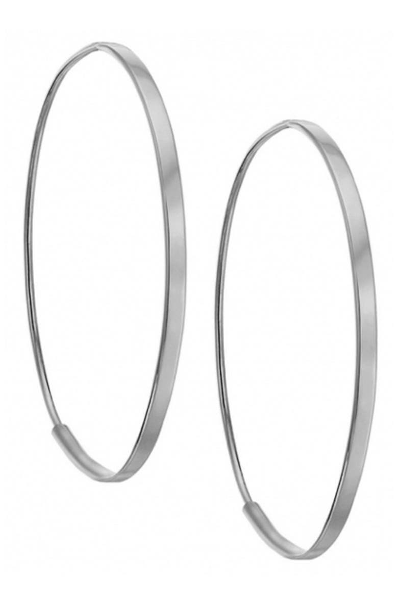 14K Gold Small Flat Magic Hoops, Main, color, WHITE GOLD