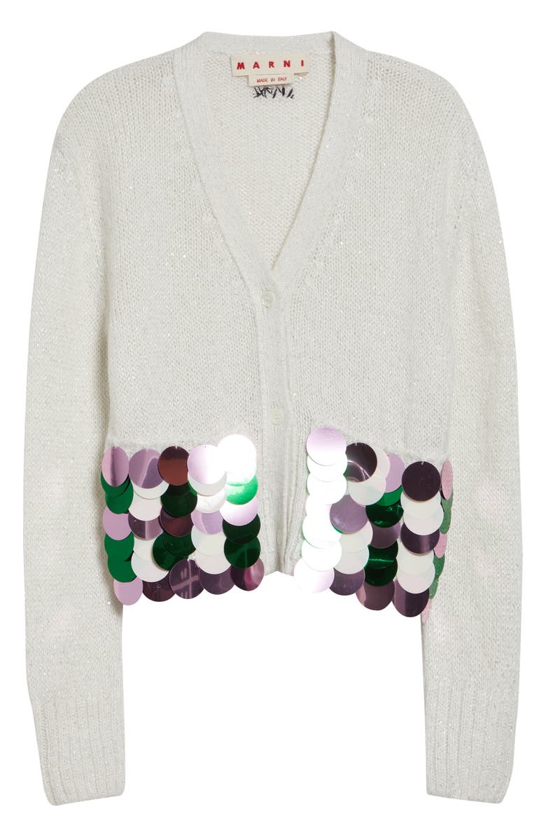 Marni Sequin Logo Cardigan, Alternate, color, Snow