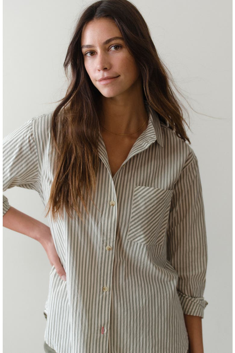 Jane California Relaxed Stripe Cotton Poplin Button-Up Shirt, Alternate, color, OLIVE STRIPE