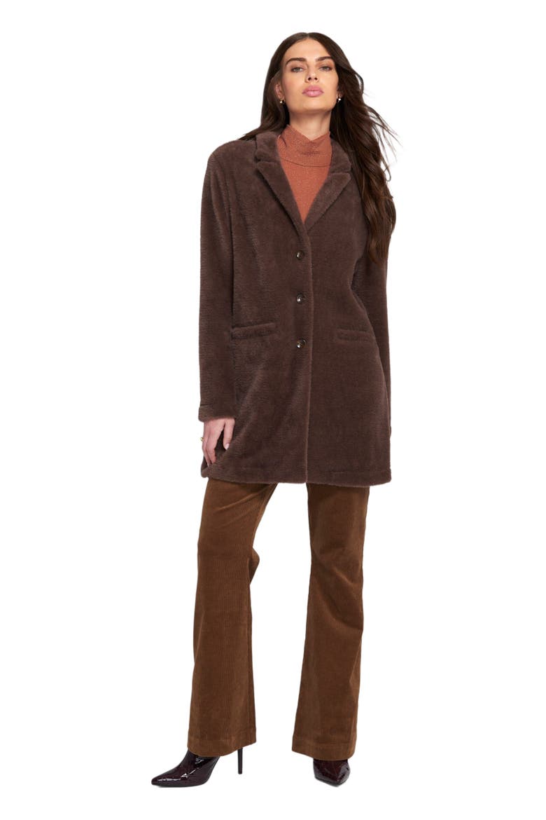 Fuzzy Knit Coat Teddy, Main, color, Chocolate