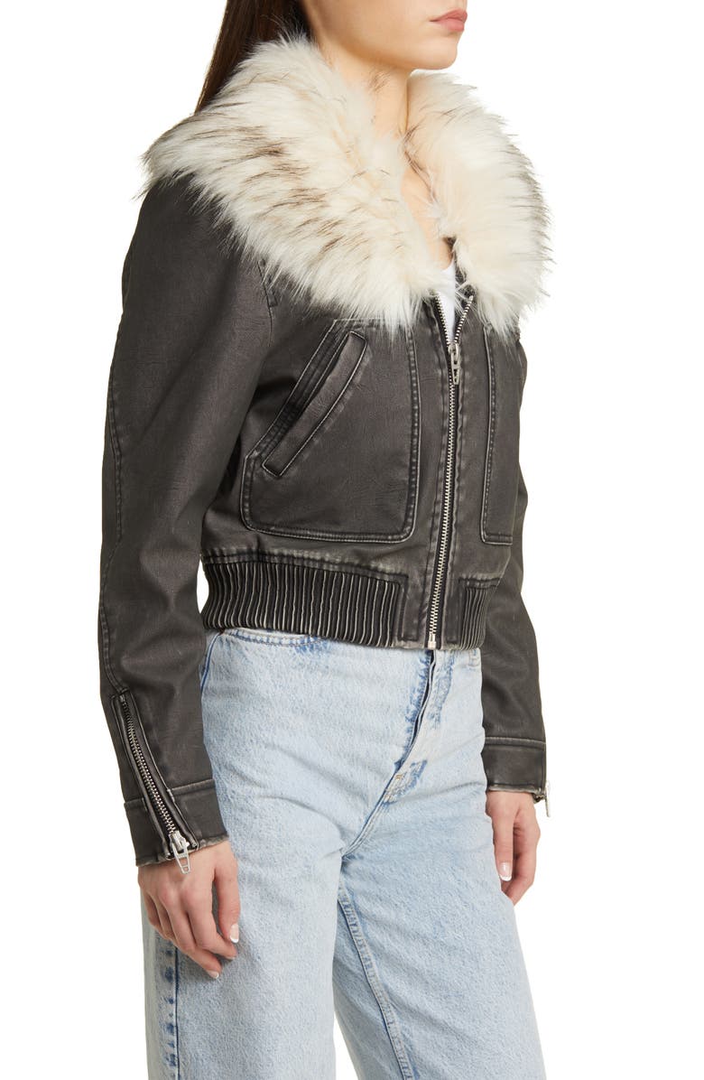 BLANKNYC Faux Fur Collar Faux Leather Bomber Jacket, Alternate, color, 