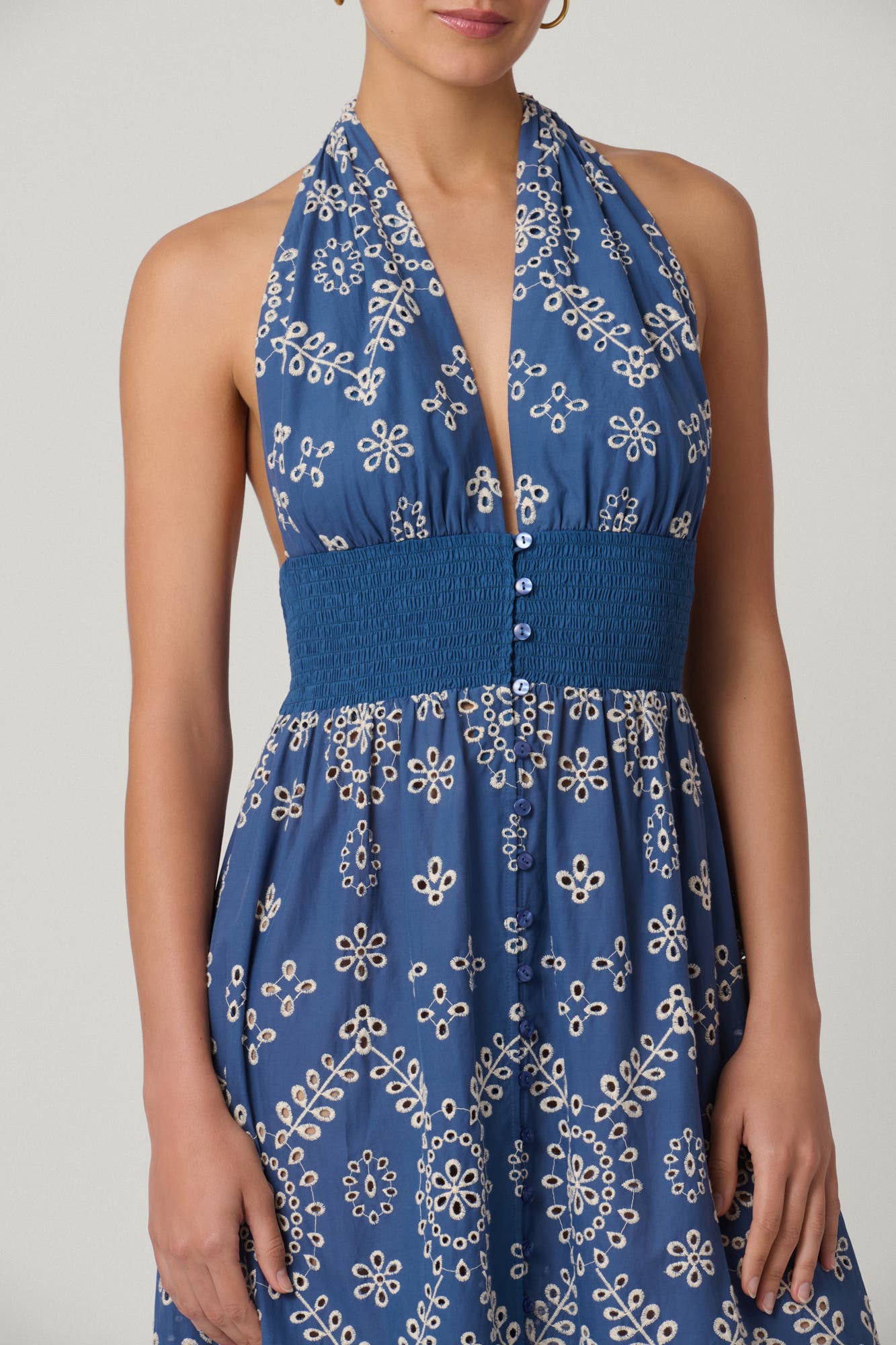 Halter Embroidered Chambray Maxi Cover Up - image 2