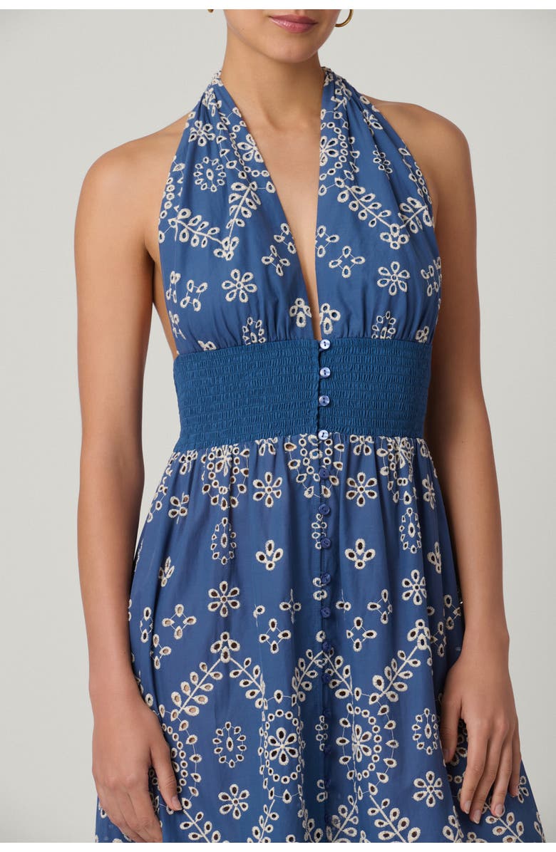 Shoshanna Halter Embroidered Chambray Maxi Cover Up, Alternate, color, Chambray