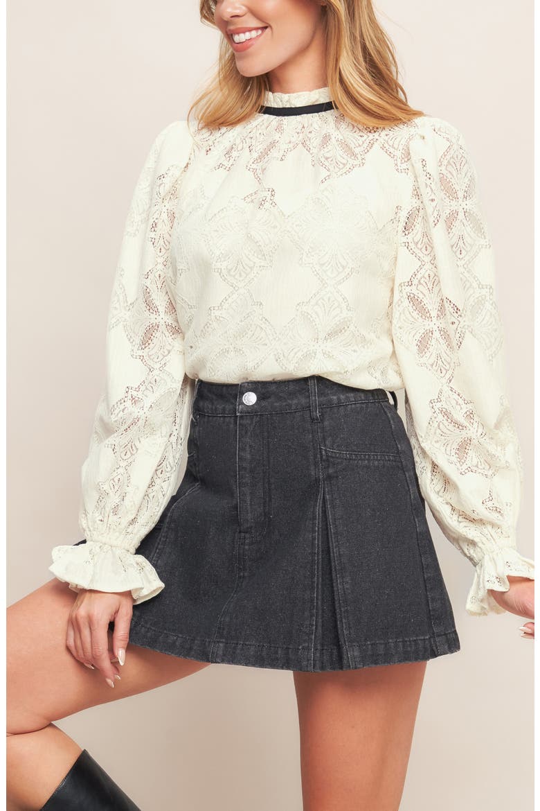 Mock Neck Lace Top, Alternate, color, IVORY