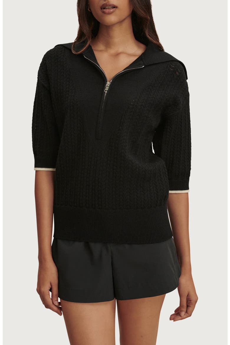 Arney Half Zip Pointelle Knit Polo, Main, color, BLACK
