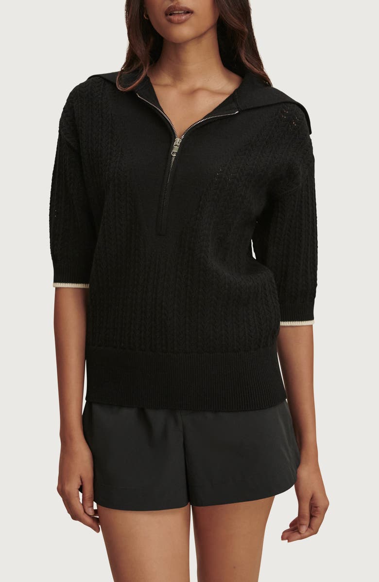 Varley Arney Half Zip Pointelle Knit Polo, Main, color, Black