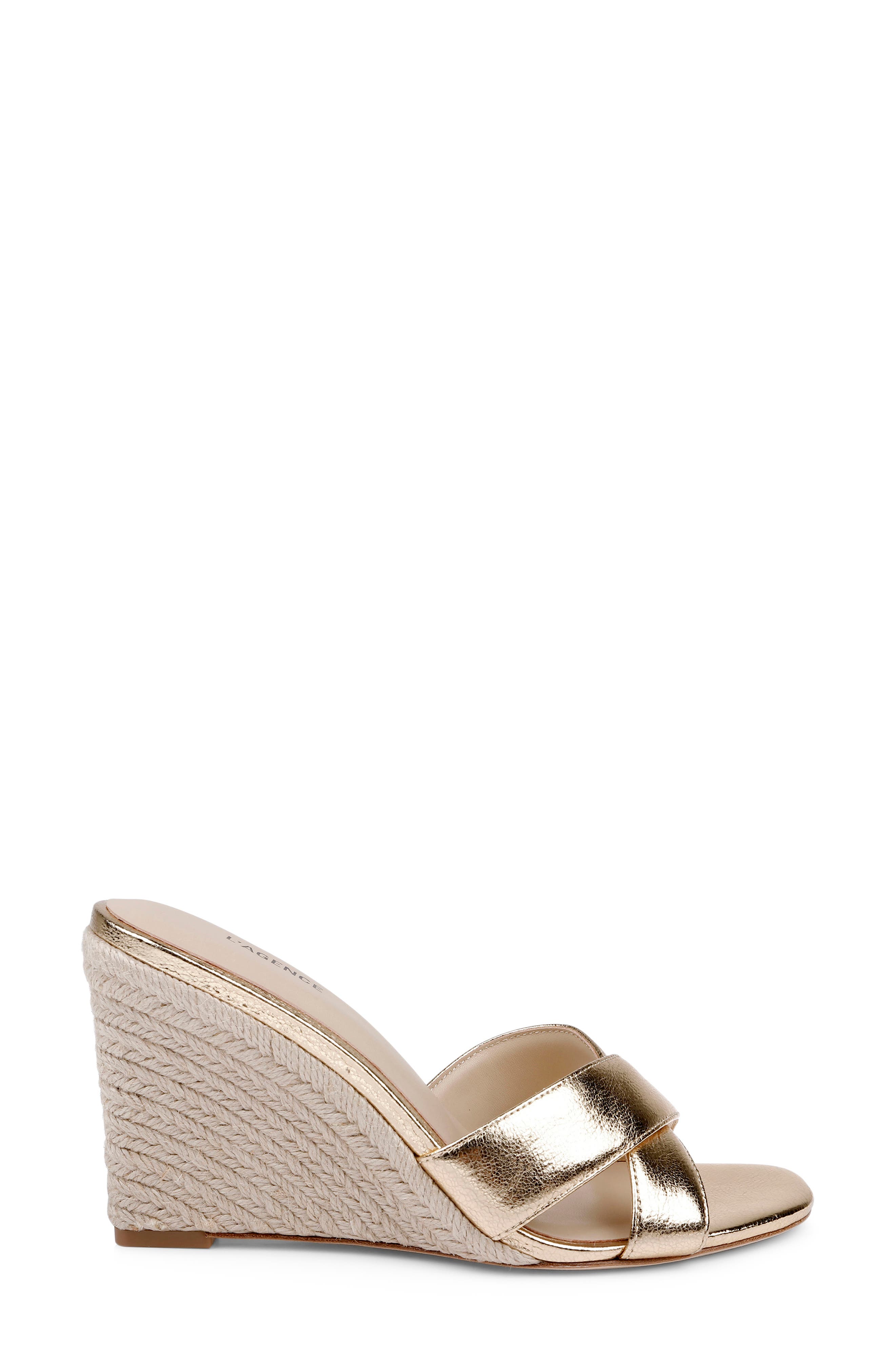 Rosaline Espadrille Wedge Slide Sandal, Alternate, color, GOLD CRACKLE LEATHER