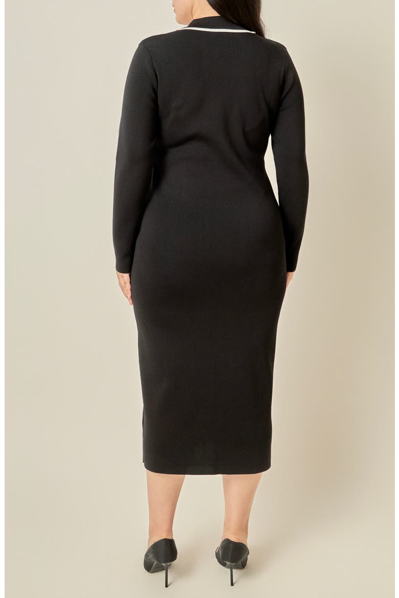 Piped Midi Dress, Alternate, color, BLACK