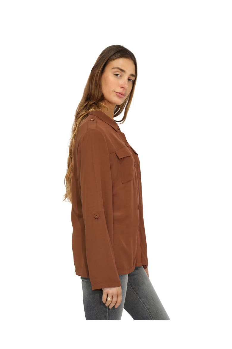 Eclipse Rolled Sleeve Blouse, Alternate, color, Dark Brown