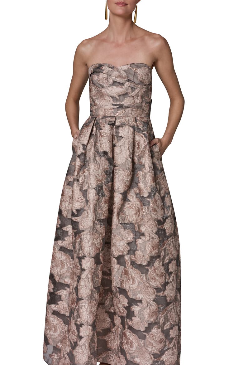 Metallic Floral Jacquard Gown, Alternate, color, SNOW PETAL