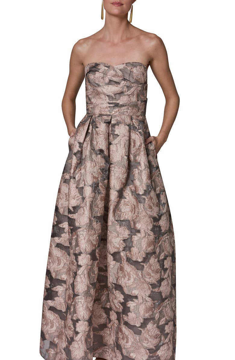 Donna Karan New York Metallic Floral Jacquard Gown, Alternate, color, Snow Petal
