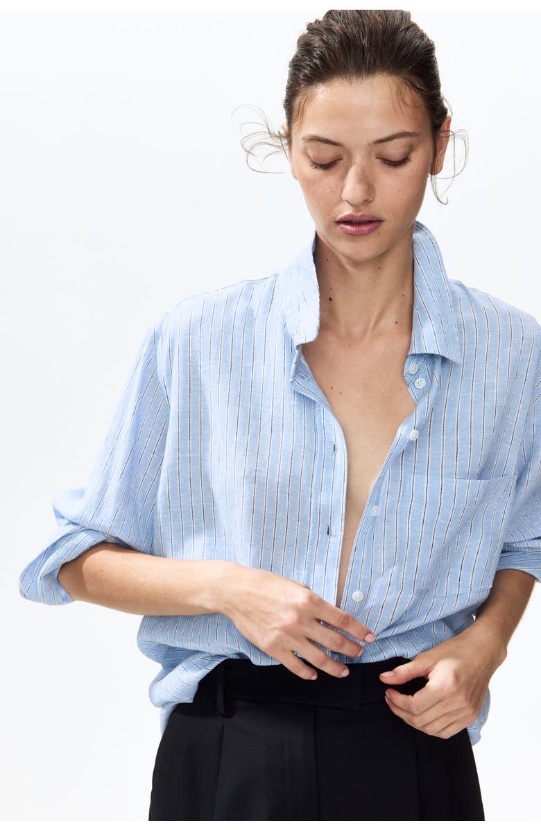 H&M Linen-blend Shirt, Alternate, color, Light Blue/Striped