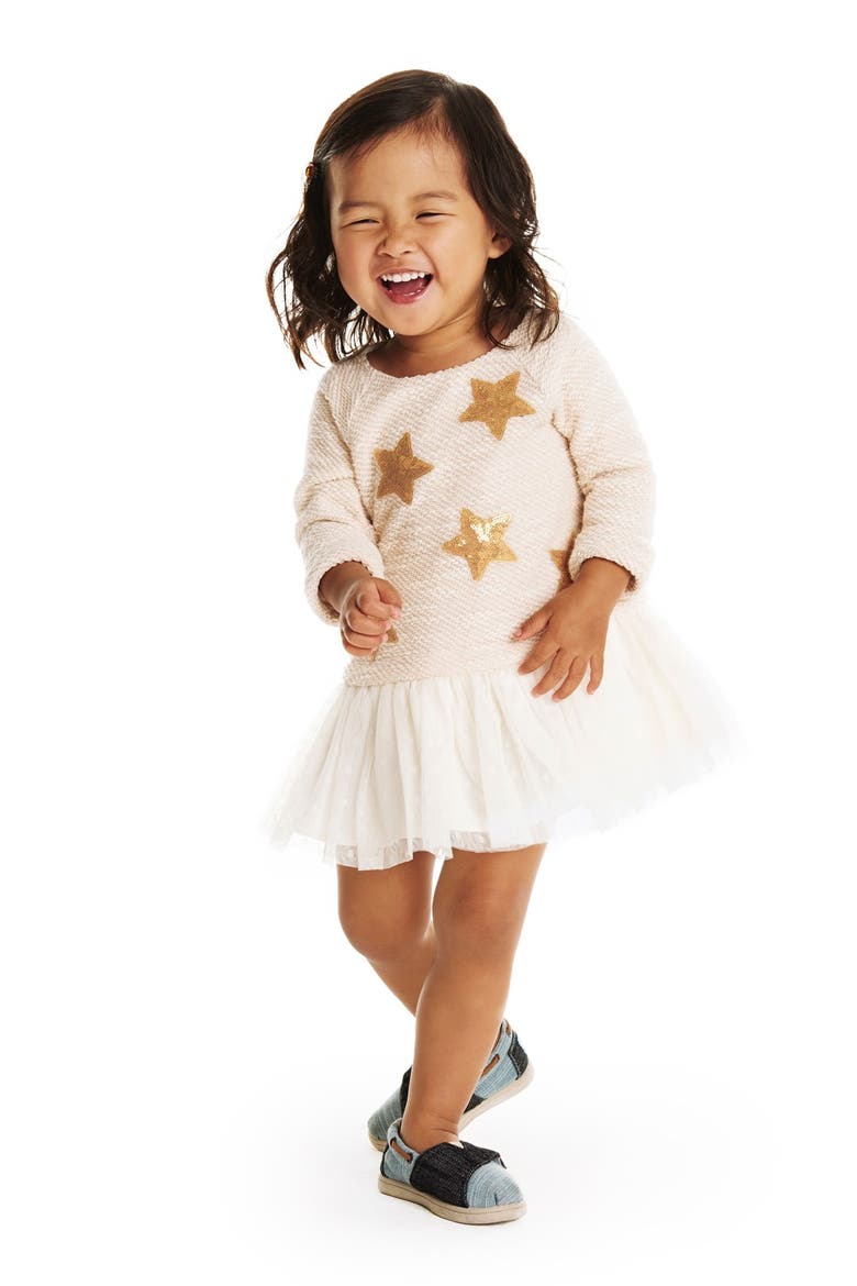 Sequin Star Drop Waist Dress, Alternate, color, IVORY