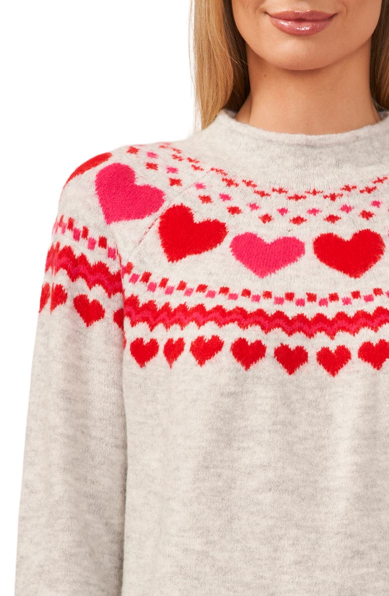 CeCe Fair Isle Heart Pattern Funnel Neck Sweater, Alternate, color,