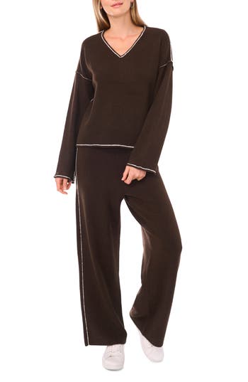 Vince Camuto V-neck Sweater & Pants Set In Brown