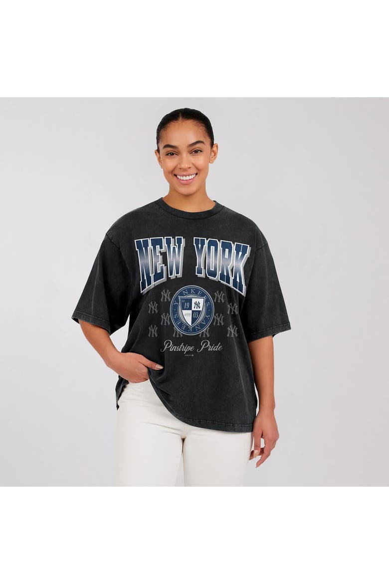 Women's WEAR by Erin Andrews  Black New York Yankees Oversized Boyfriend T-Shirt, Main, color, Black