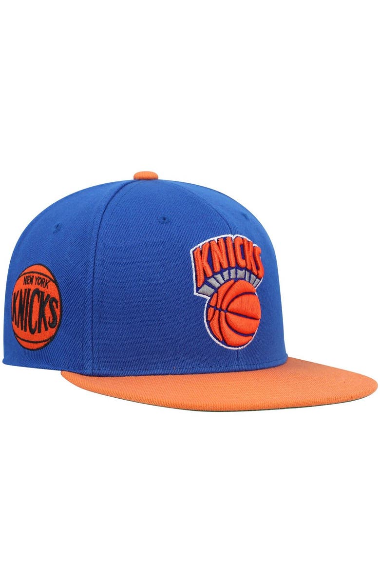 Mitchell & Ness Men's Mitchell & Ness Blue/Orange New York Knicks Hardwood Classics Snapback Hat, Main, color,