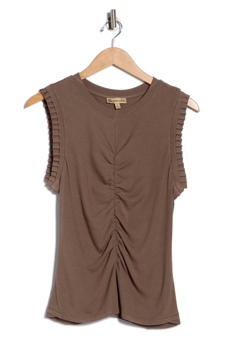 Ruched Rib Mixed Media Knit Top, Alternate, color, OYSTER MUSHROOM