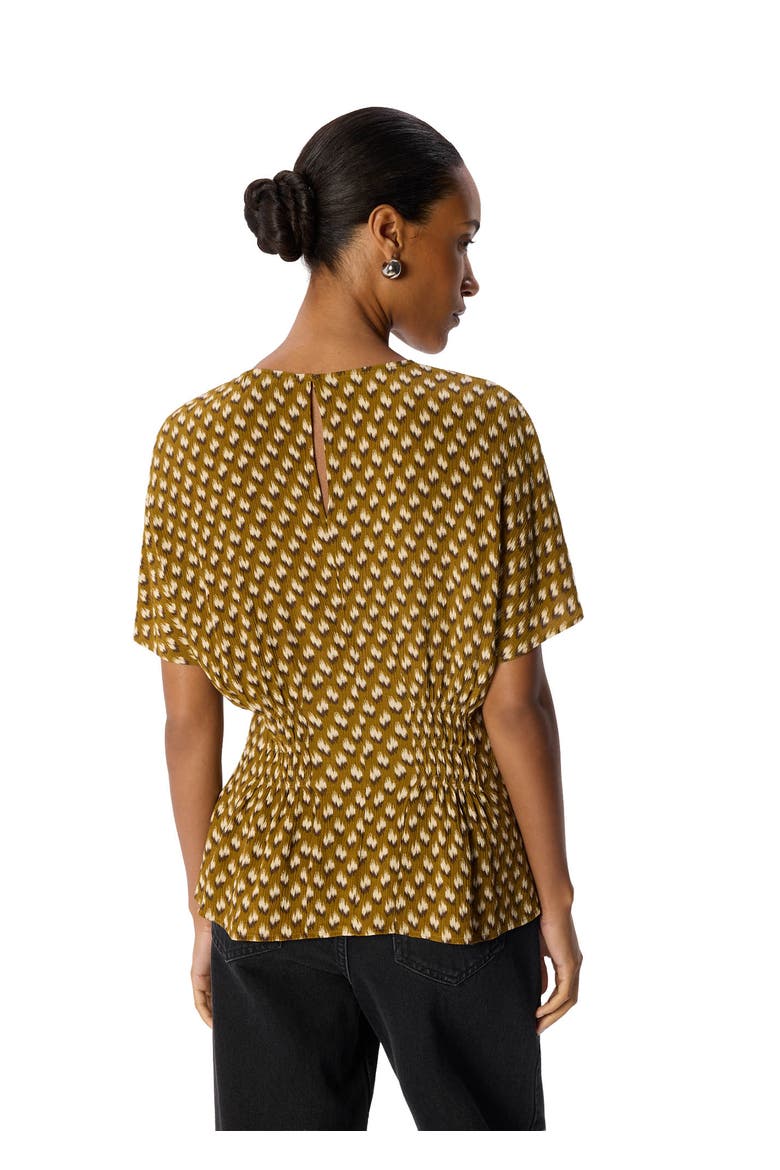 Ikat Spot Shirred Blouse, Alternate, color, Khaki/Multi