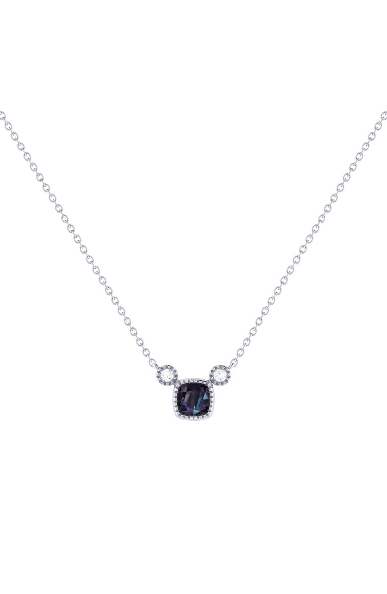 LuvMyJewelry Cushion Cut Alexandrite & Diamond Birthstone Necklace in 14K Gold, Main, color,