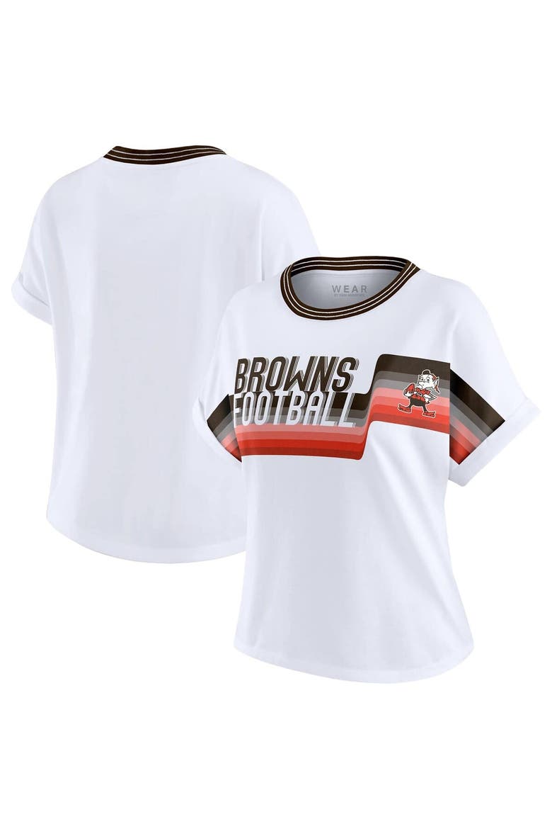 Women's WEAR by Erin Andrews White Cleveland Browns Cropped Center Stripe Dolman T-Shirt, Alternate, color, White
