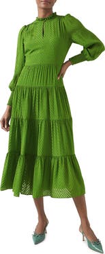 LK Bennett Flora Chevron Bracelet Sleeve Silk Blend Dress