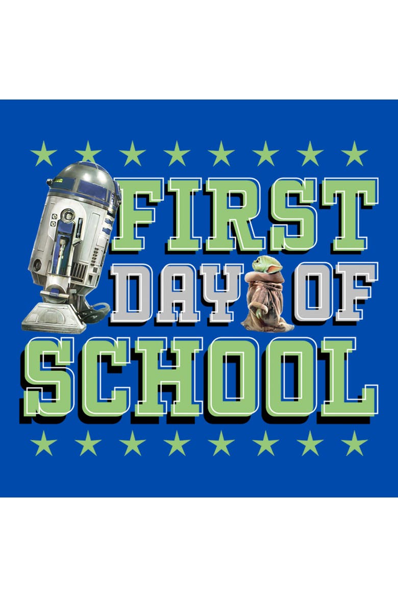 Boy's Star Wars The Mandalorian Metallic First Day Of School  Graphic T-Shirt, Alternate, color, Royal Blue
