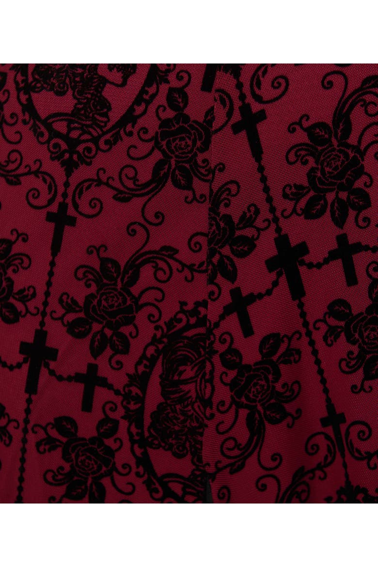 Plus Size Sheer Spiderweb Godet Maxi Dress, Alternate, color, Red Swirling Floral Print