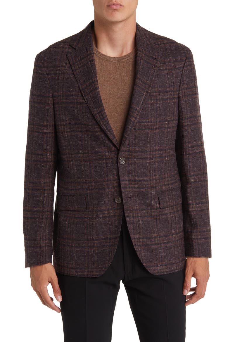 Midland Soft Constructed Plaid Wool Blend Sport Coat, Main, color, BROWN