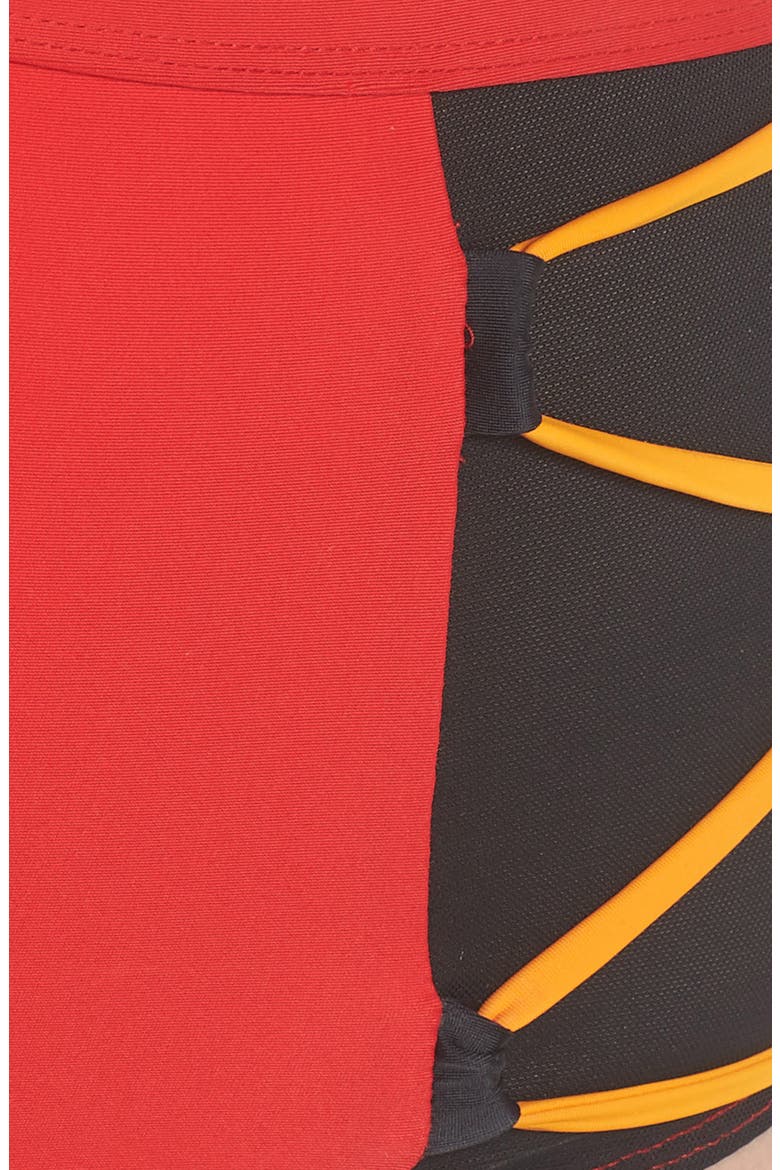 Mesh High Waist Bikini Bottoms, Alternate, color, RED/ BLACK/ ORANGE
