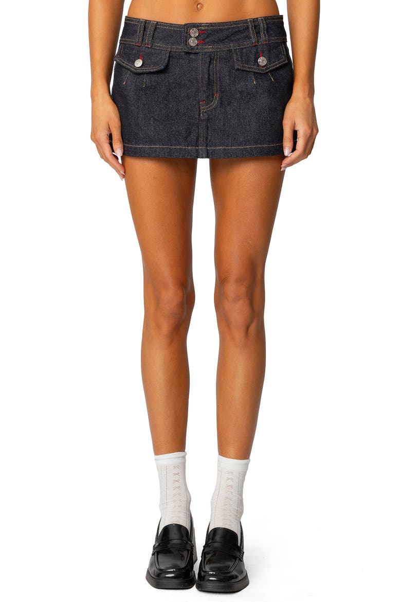 Rae Low Rise Denim Miniskort, Main, color, DARK-BLUE