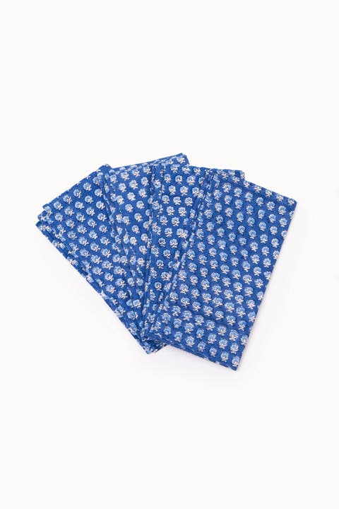 Parijat Floral Buti Block Print Napkins Set of 4