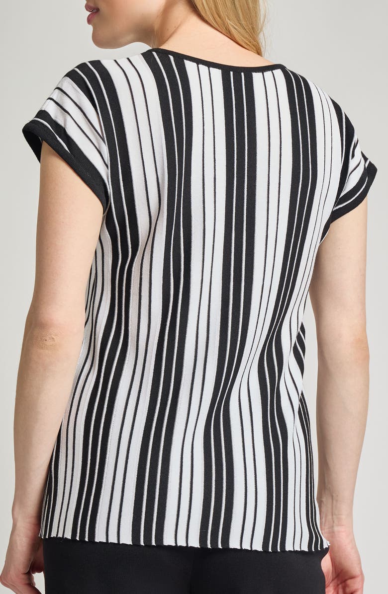 Misook Cap Sleeve Stripe Tunic, Alternate, color, Black/ White