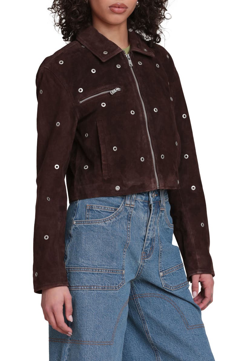 Avec Les Filles Grommet Detail Suede Jacket, Alternate, color, Chocolate
