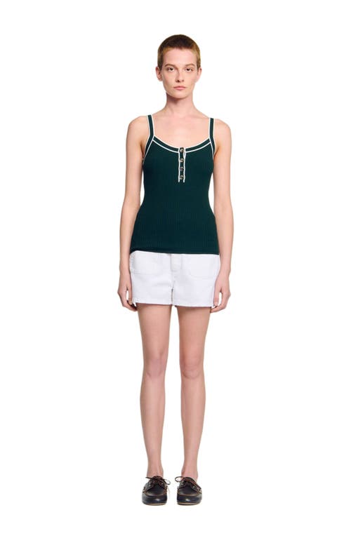 Sandro Womens Bottle Green Two-tone Button-down Knitted Vest In Green