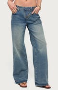 EDIKTED Moxlan Slant Button Low Rise Wide Leg Jeans