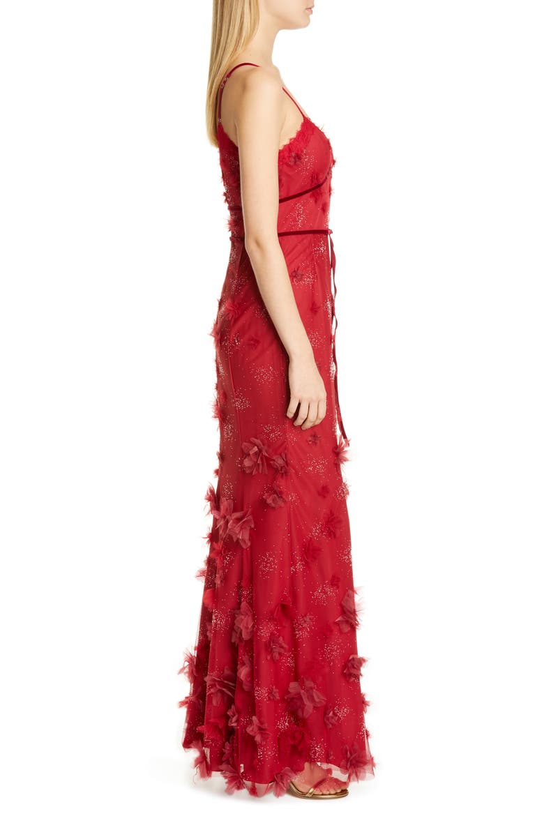 Floral Appliqué Trumpet Gown, Alternate, color, WINE