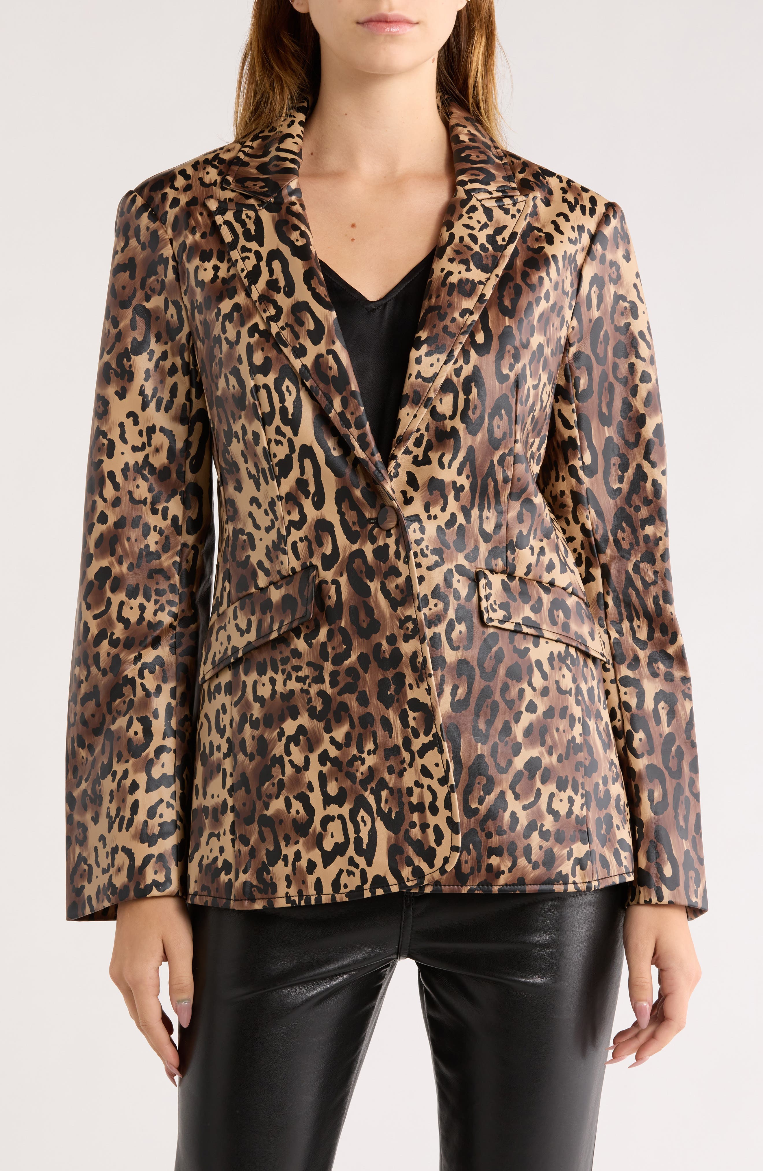Cinq à Sept Cheyenne Leopard Print Faux Leather Jacket
