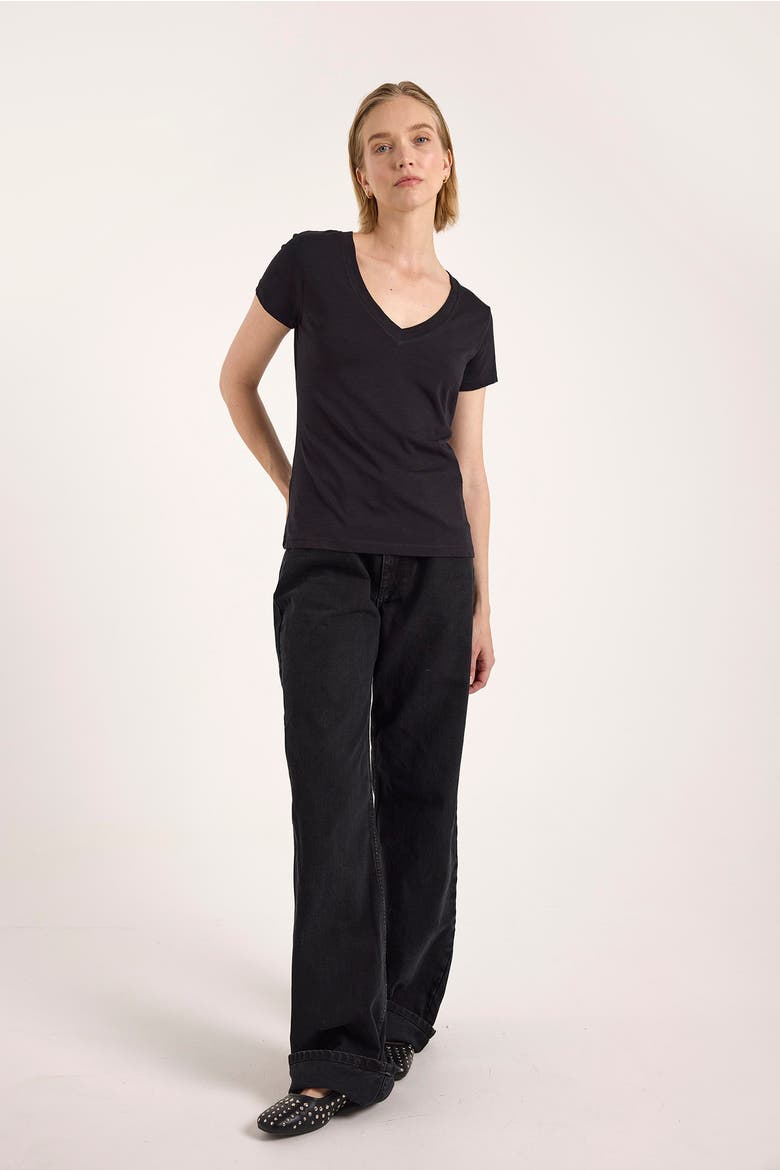 Relaxed Fit Cotton V-Neck T-shirt, Main, color, Black