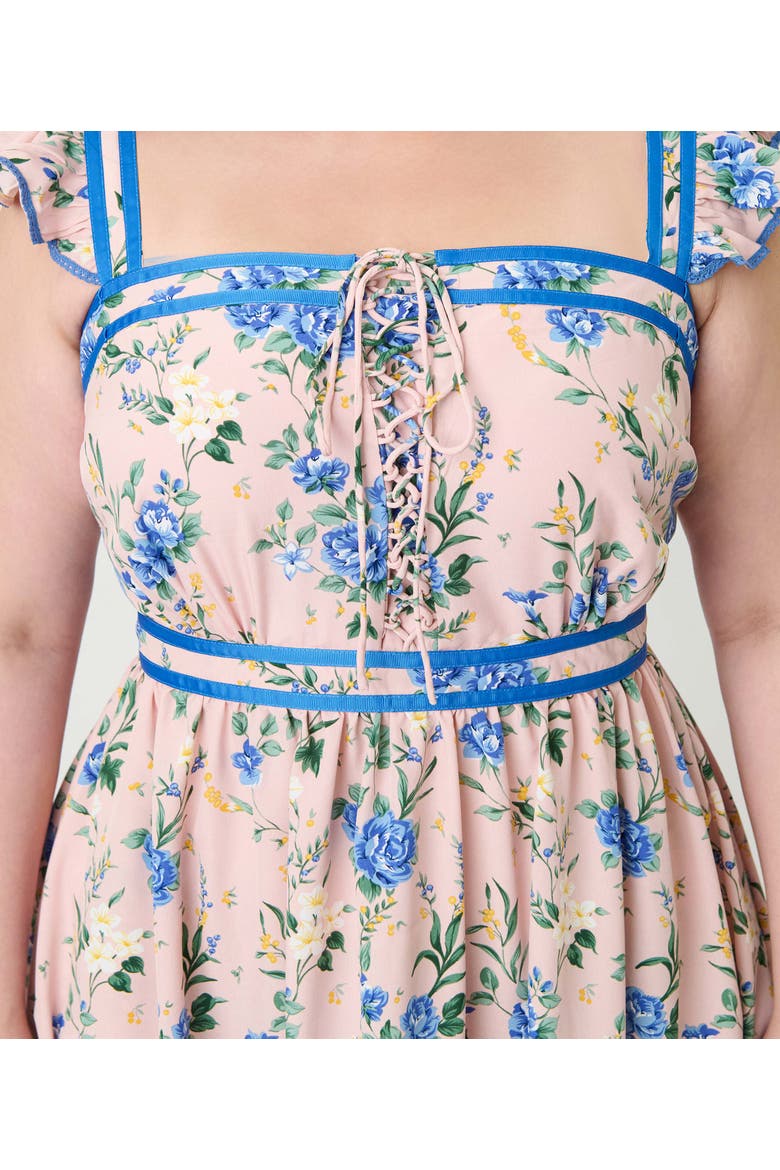 Plus Size Corset Lace Fit & Flare Dress, Alternate, color, Light Pink Floral
