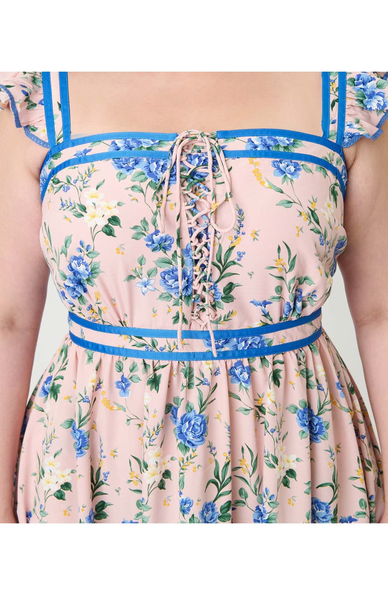 Smak Parlour Plus Size Corset Lace Fit & Flare Dress, Alternate, color, Light Pink Floral