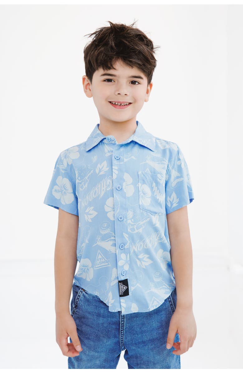 Monster Jam Megalodon Short Sleeve Button Down Shirt, Alternate, color, Soft Blue