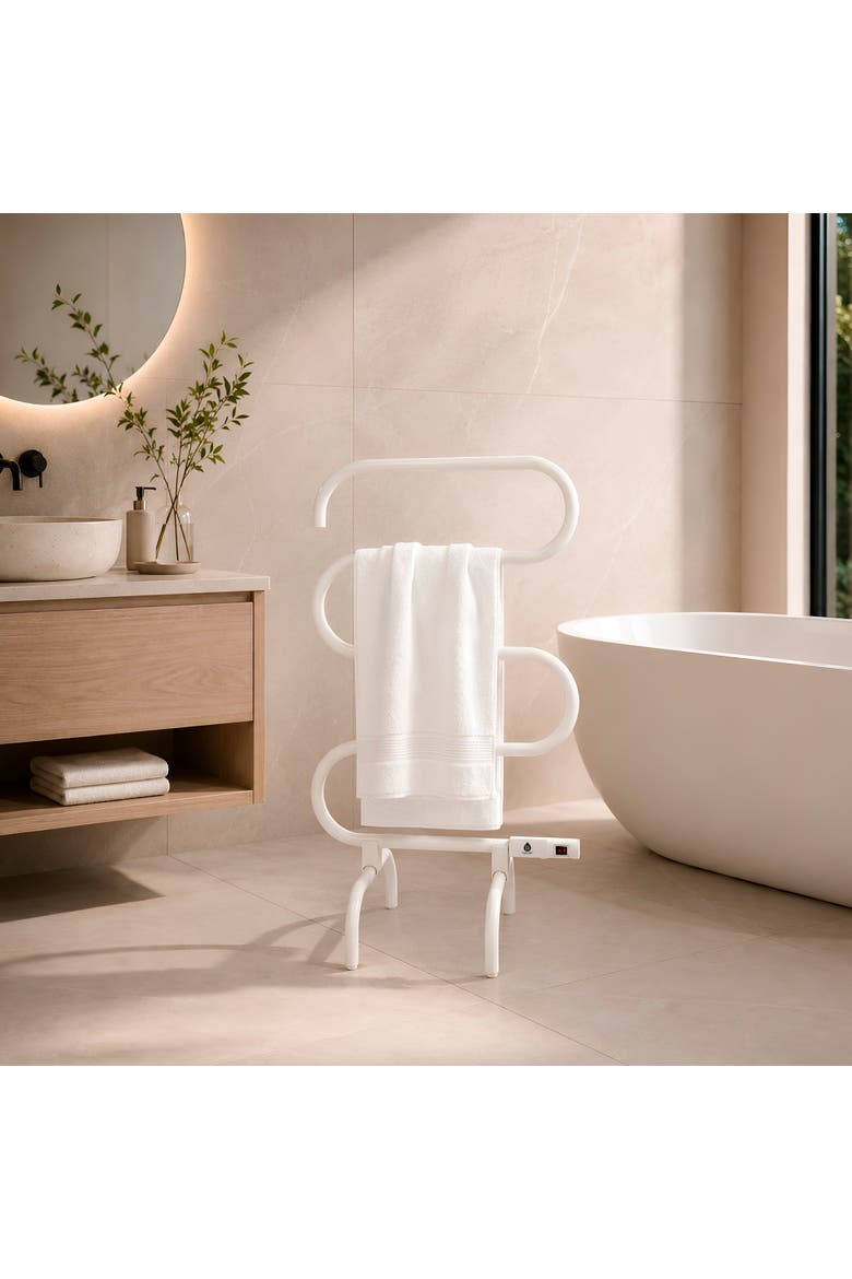 Electric Heated Towel Warmer Rack - Wall-Mount or Freestanding, Alternate, color, White