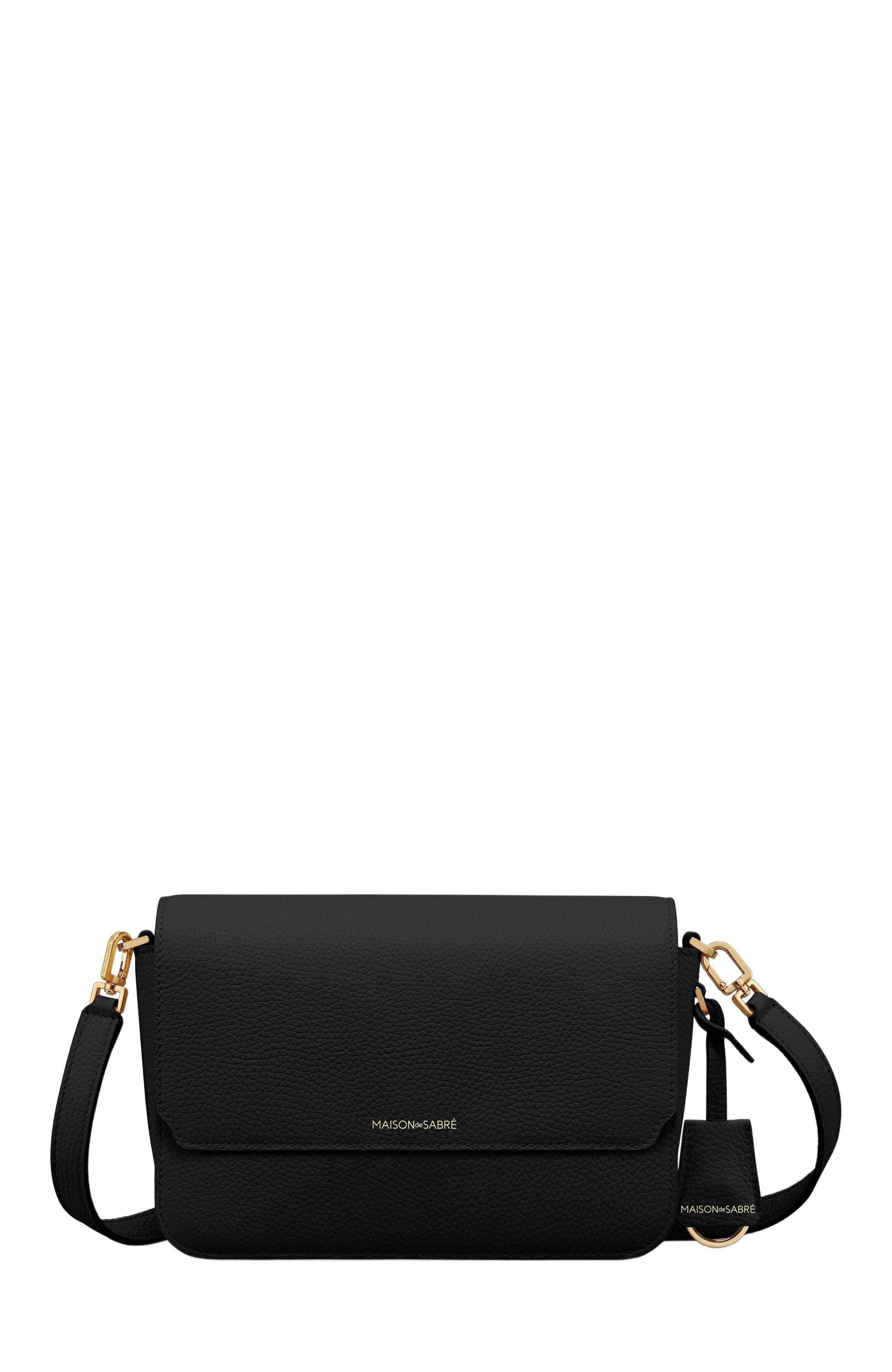 MAISON de SABRÉ Medium Leather Flap Bag, Main, color, Black Caviar